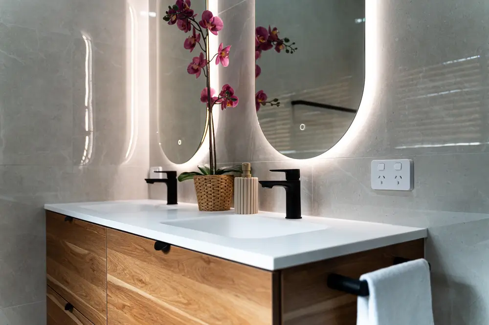 bathroom mirror with LED lighting